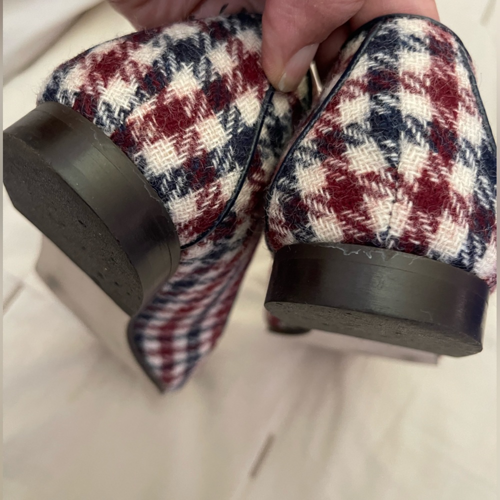 J. CREW Charlie Tassel Loafers Burgandy, White & Navy Blue Tweed Houndstooth 🎉 - Picture 3 of 15
